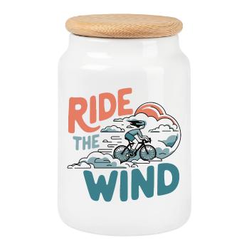 Roulez sur le cycliste du vent - Boîte à biscuits avec couvercle en bois - blanc - Devant