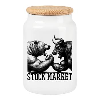 Bourse Marché boursier Bull Bull Bear Cadeau - Boîte à biscuits avec couvercle en bois - blanc - Devant
