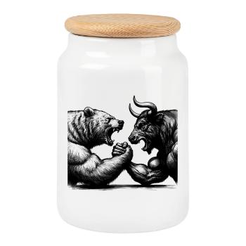 Bourse Marché boursier Bull Bull Bear Cadeau - Boîte à biscuits avec couvercle en bois - blanc - Devant