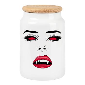 Visage de femme vampire - Boîte à biscuits avec couvercle en bois - blanc - Devant