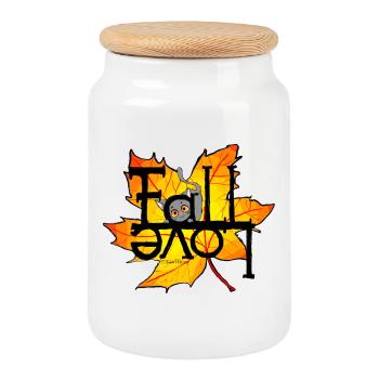 Herbst-Katze Fall Love - Keksdose mit Holzdeckel - Weiß - Vorne