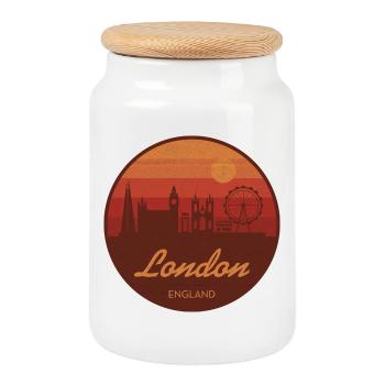 La silhouette de Londres dans un coucher de soleil rétro - Boîte à biscuits avec couvercle en bois - blanc - Devant