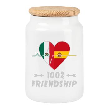 Mexiko und Spanien 100% Freundschaft - Keksdose mit Holzdeckel - Weiß - Vorne