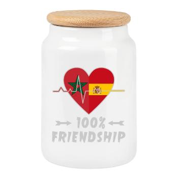 100 % amitié entre le Maroc et l'Espagne - Boîte à biscuits avec couvercle en bois - blanc - Devant