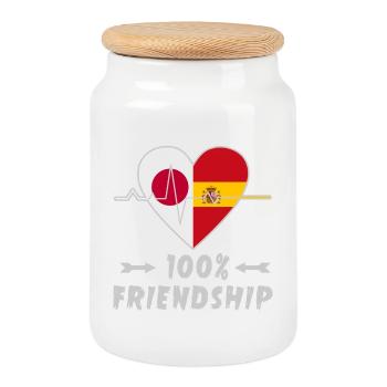 100% amitié entre le Japon et l'Espagne - Boîte à biscuits avec couvercle en bois - blanc - Devant