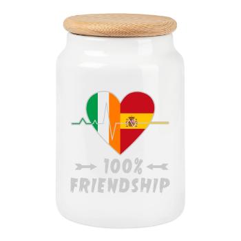 Irland und Spanien 100% Freundschaft - Keksdose mit Holzdeckel - Weiß - Vorne