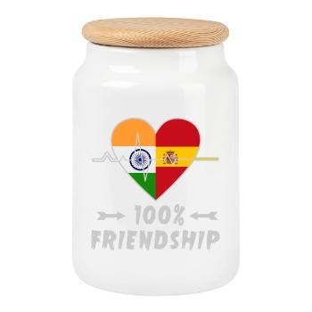 L'Inde et l'Espagne : amitié à 100 % - Boîte à biscuits avec couvercle en bois - blanc - Devant