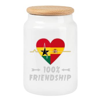 100 % amitié entre le Ghana et l'Espagne - Boîte à biscuits avec couvercle en bois - blanc - Devant