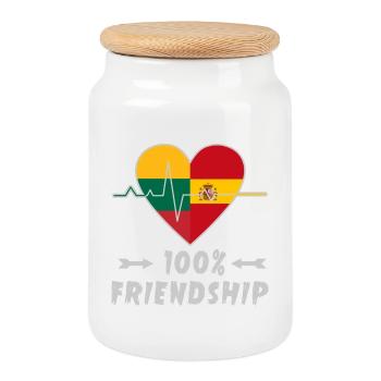 Lithuania and Spain 100% friendship - Cookie Jar with Wooden Lid - white - Front