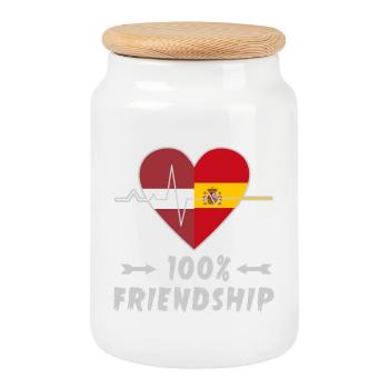 100 % amitié entre la Lettonie et l'Espagne - Boîte à biscuits avec couvercle en bois - blanc - Devant