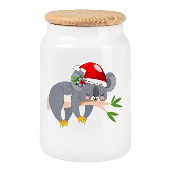 CHRISTMAS KOALA BEAR - Cookie Jar with Wooden Lid - white - Front