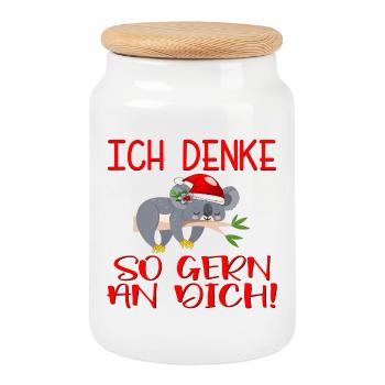 WEIHNACHTEN BEZIEHUNG - ICH DENKE AN DICH - Keksdose mit Holzdeckel - Weiß - Vorne