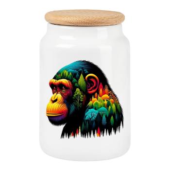 Affe - Keksdose mit Holzdeckel - Weiß - Vorne