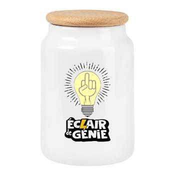 Eclair de génie - Boîte à biscuits avec couvercle en bois - blanc - Devant