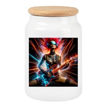 Cyberpunk-Rocker - Keksdose mit Holzdeckel - Weiß - Vorne