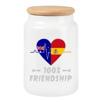 Australia and Spain 100% friendship - Cookie Jar with Wooden Lid - white - Front