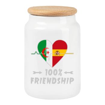 Algerien und Spanien 100% Freundschaft - Keksdose mit Holzdeckel - Weiß - Vorne