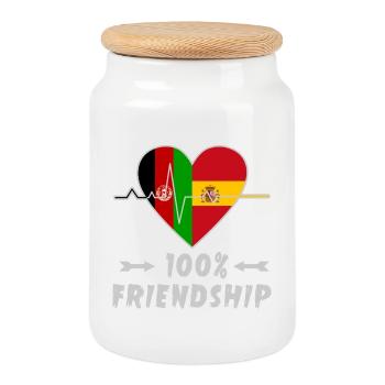 Afghanistan and Spain 100% friendship - Cookie Jar with Wooden Lid - white - Front