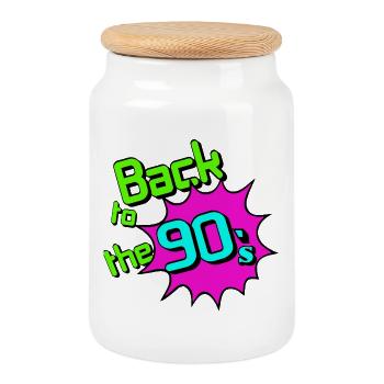 90er Party , Mottoparty , 90erBack (25) - Keksdose mit Holzdeckel - Weiß - Vorne