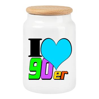 90s Party , Theme Party , 90s Love (25) - Cookie Jar with Wooden Lid - white - Front