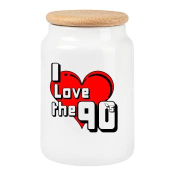 90s Party , Theme Party , 90s Love (25) - Cookie Jar with Wooden Lid - white - Front
