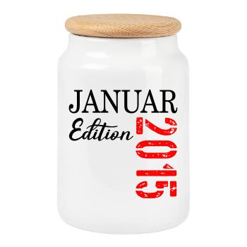 12. Geburtstag Januar 2015 - Keksdose mit Holzdeckel - Weiß - Vorne
