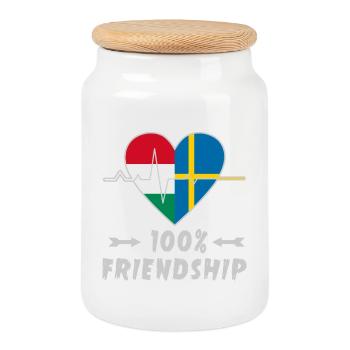 Ungarn und Schweden 100% Freundschaft - Keksdose mit Holzdeckel - Weiß - Vorne