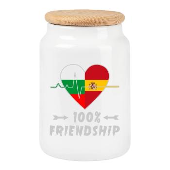 Bulgaria and Spain 100% friendship - Cookie Jar with Wooden Lid - white - Front