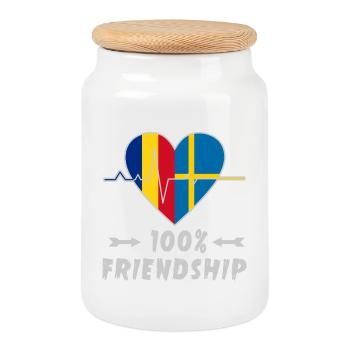 Rumänien und Schweden 100% Freundschaft - Keksdose mit Holzdeckel - Weiß - Vorne