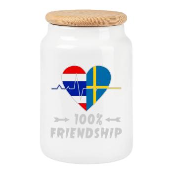 Thailand and Sweden 100% friendship - Cookie Jar with Wooden Lid - white - Front