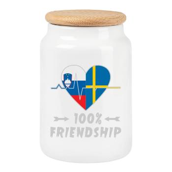 Slowenien und Schweden 100% Freundschaft - Keksdose mit Holzdeckel - Weiß - Vorne