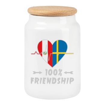 Peru and Sweden 100% friendship - Cookie Jar with Wooden Lid - white - Front