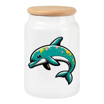 Dolphin - Cookie Jar with Wooden Lid - white - Front