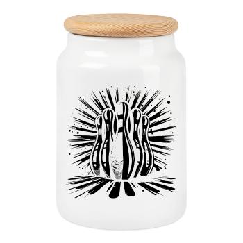 Bowling Sketch - Cookie Jar with Wooden Lid - white - Front