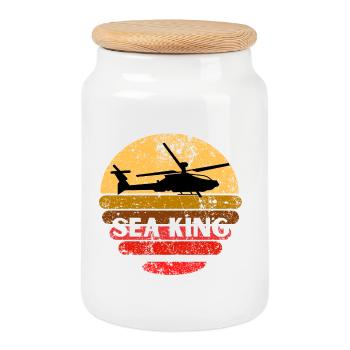 Hélicoptère Sea King Sunset - Boîte à biscuits avec couvercle en bois - blanc - Devant