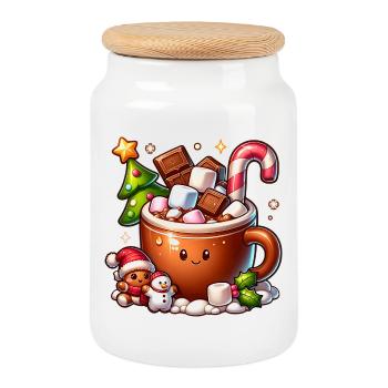 Délices au cacao – de beaux rêves de Noël ! - Boîte à biscuits avec couvercle en bois - blanc - Devant