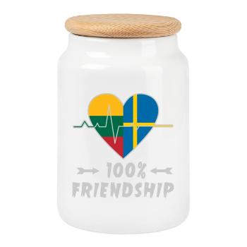 Lithuania and Sweden 100% friendship - Cookie Jar with Wooden Lid - white - Front