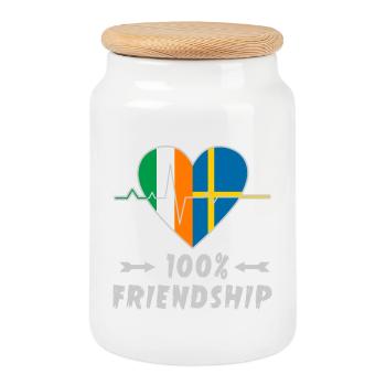 Irland und Schweden 100% Freundschaft - Keksdose mit Holzdeckel - Weiß - Vorne