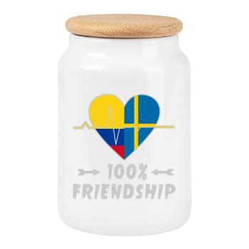 Kolumbien und Schweden 100% Freundschaft - Keksdose mit Holzdeckel - Weiß - Vorne