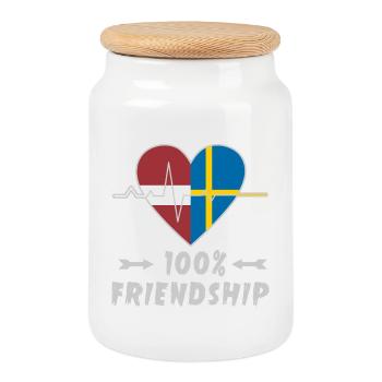 Lettland und Schweden 100% Freundschaft - Keksdose mit Holzdeckel - Weiß - Vorne