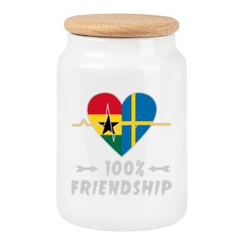 100 % amitié entre le Ghana et la Suède - Boîte à biscuits avec couvercle en bois - blanc - Devant