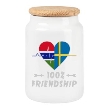 Gambia und Schweden 100% Freundschaft - Keksdose mit Holzdeckel - Weiß - Vorne