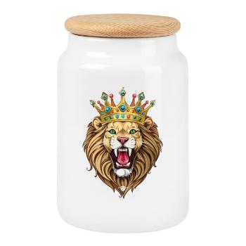 04 rugit Tête de Lion Couronne d’Or Leo - Boîte à biscuits avec couvercle en bois - blanc - Devant