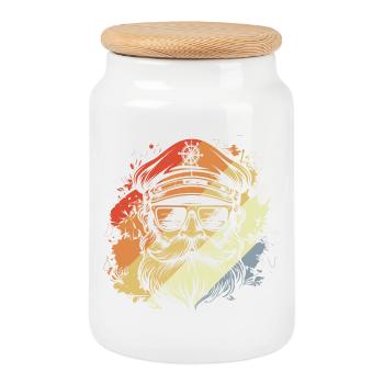 Retro Sailing Captain Drawing - Cookie Jar with Wooden Lid - white - Front
