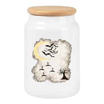 Gothic Design, Nebelig, Friedhöfe, Fledermäuse - Keksdose mit Holzdeckel - Weiß - Vorne