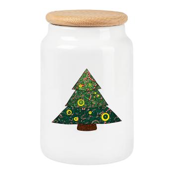 Candy Canes Christmas Tree Mandala - Cookie Jar with Wooden Lid - white - Front