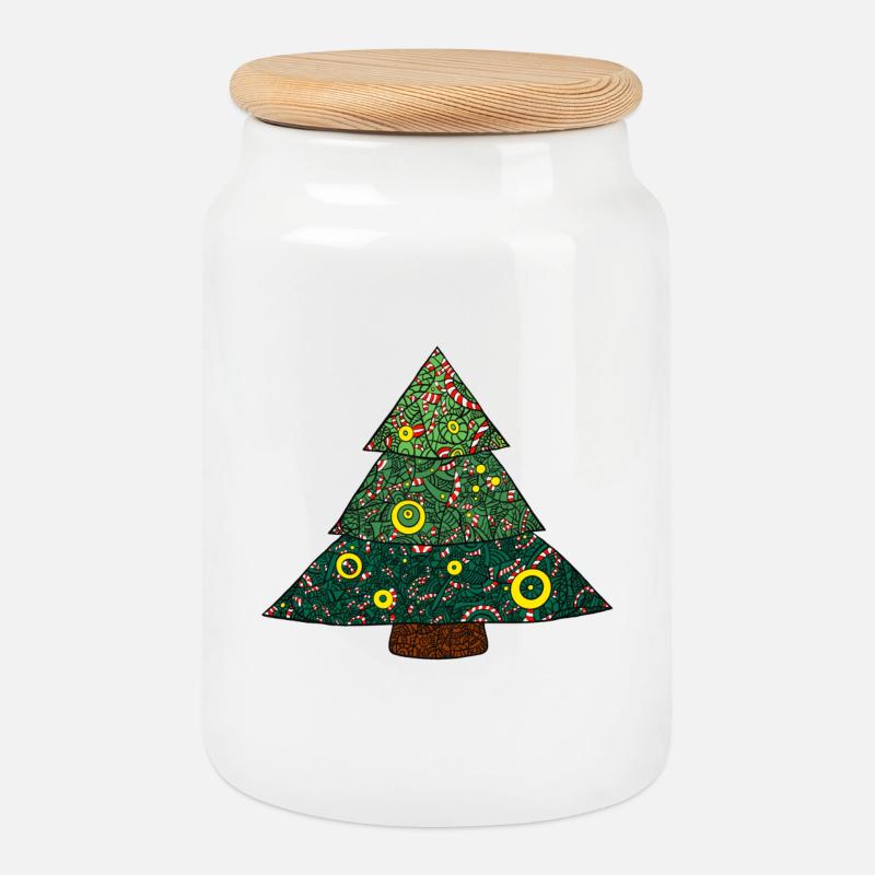 Zuckerstangen Weihnachtsbaum Mandala - Keksdose mit Holzdeckel - Weiß