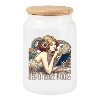 Lire la suite Livres Art Nouveau Femme Livre Cadeau - Boîte à biscuits avec couvercle en bois - blanc - Devant