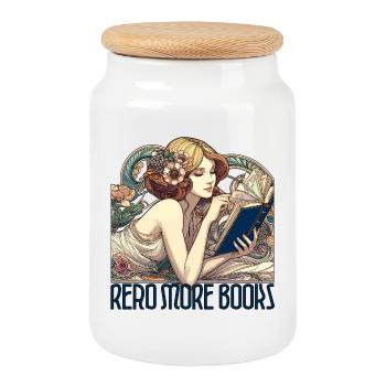 Lire la suite Livres Art Nouveau Femme Lecture de livres - Boîte à biscuits avec couvercle en bois - blanc - Devant