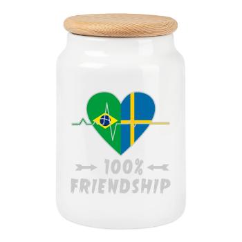 Brasilien und Schweden 100% Freundschaft - Keksdose mit Holzdeckel - Weiß - Vorne